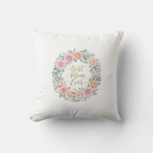 Coussin Meilleure Maman du Monde Couronne de fleurs pastel