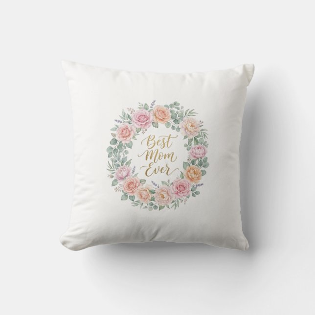 Coussin Meilleure Maman du Monde Couronne de fleurs pastel (Recto)