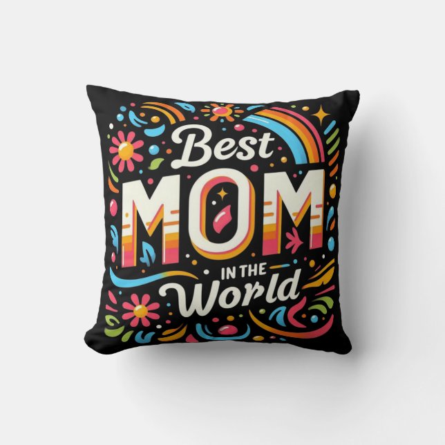 Coussin Meilleure Maman du Monde - Floral Vibrant et Arc-e (Recto)