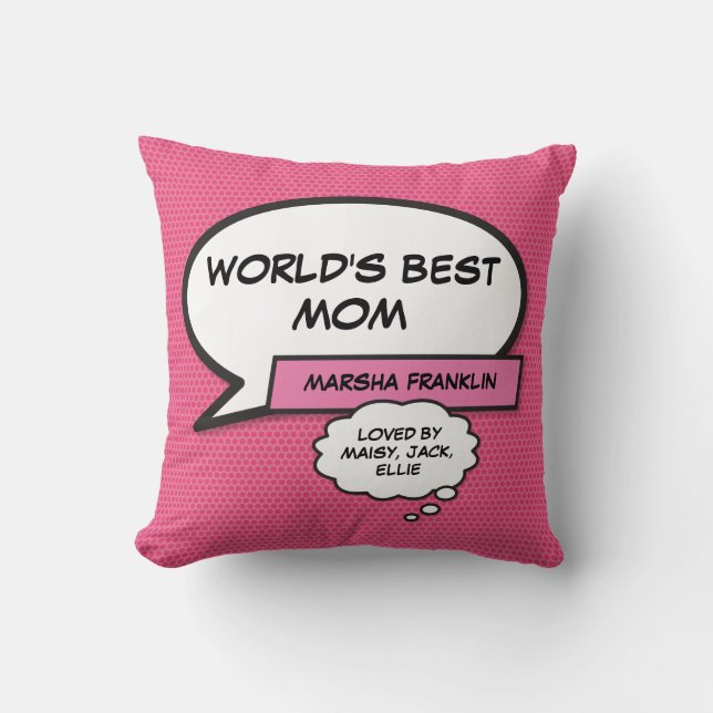 Coussin Meilleure Maman du Monde Moderne Rose Amusant (Recto)