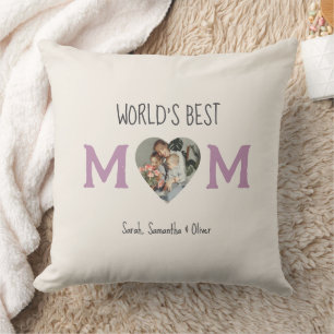 Coussin Meilleure maman du monde - Photo du coeur et texte