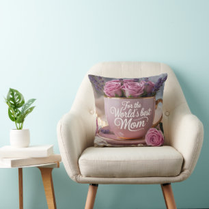 Coussin Meilleure Maman du Monde : Tasse à Thé Rose Rempli