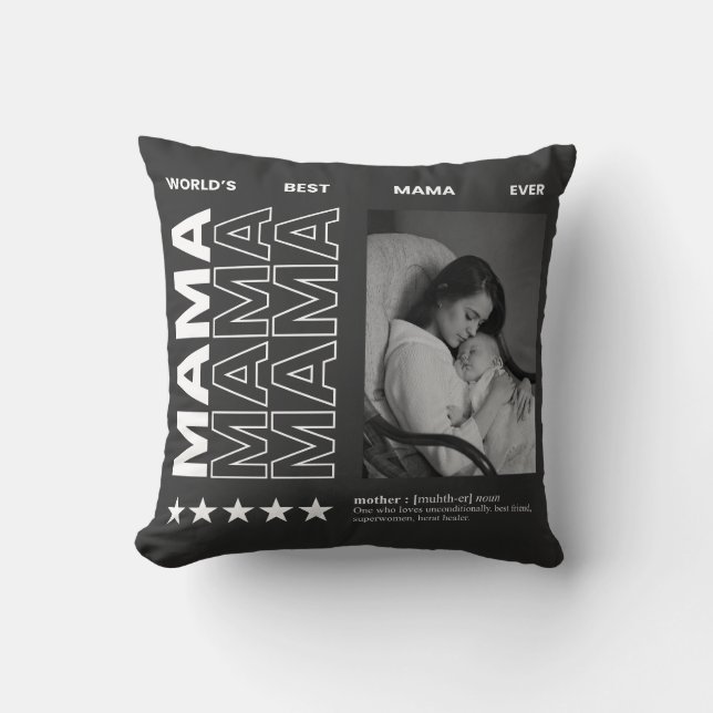 Coussin Meilleure Maman du Monde Typographie et photo pers (Recto)