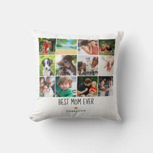 Coussin Meilleure Maman Ever 12 Collage Photo Cœur Doré