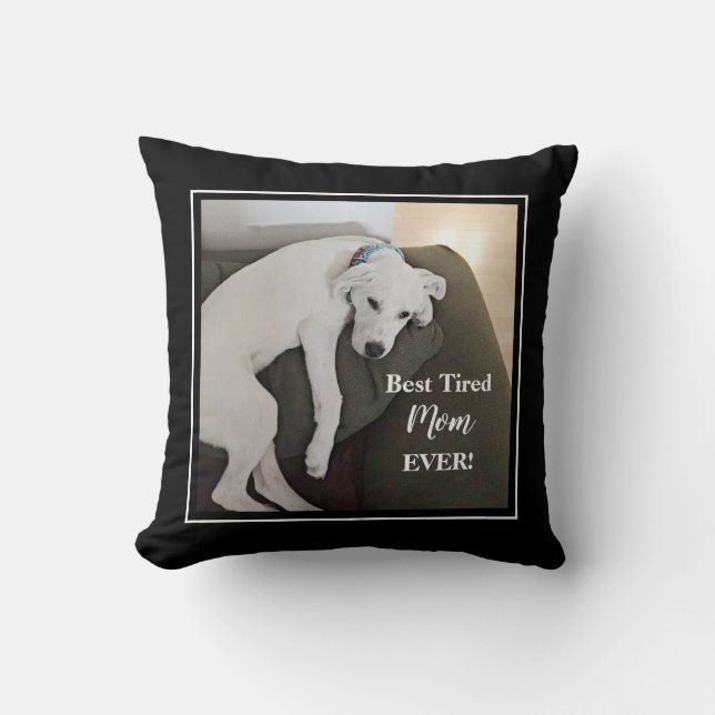 Coussin Meilleure Maman Ever Chiot Blanc Chien Noir Photo (Recto)