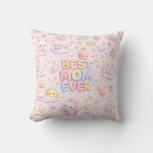Coussin Meilleure Maman Ever Motif Pastel Kawaii