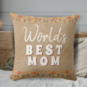 Coussin Meilleure maman Fleurs Floral Rustique Beige du mo