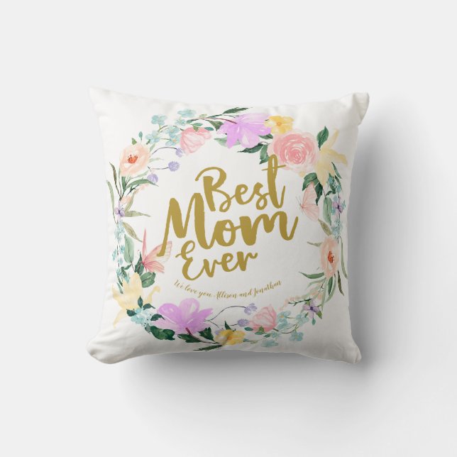 Coussin Meilleure Maman Florale Personnalisée (Recto)