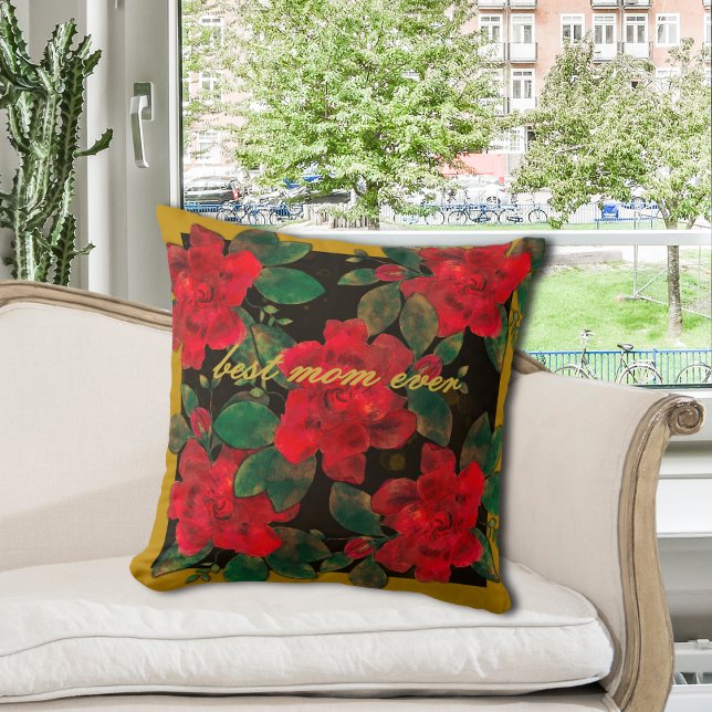 Coussin Meilleure Maman Florale Rouge (Créateur téléchargé)