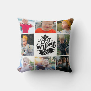 Coussin Meilleure Maman Jamais Blanc Lettres Photo Collage