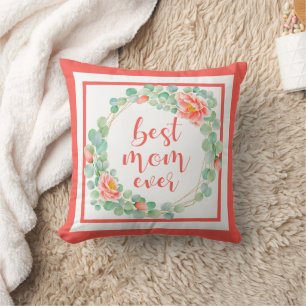 Coussin Meilleure maman jamais Eucalyptus Feuille Peony Fl