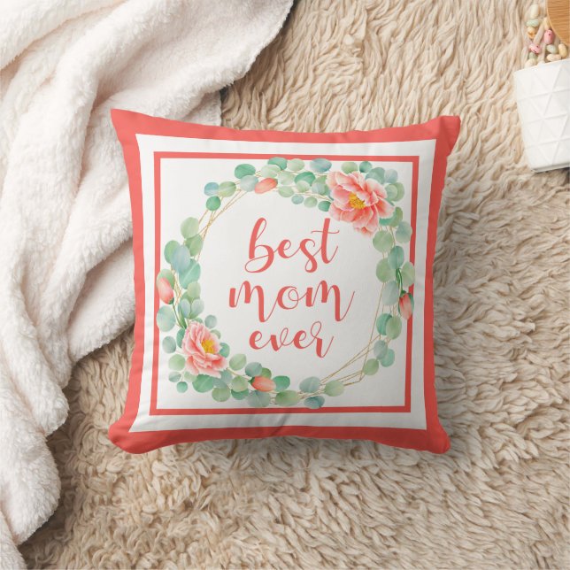 Coussin Meilleure maman jamais Eucalyptus Feuille Peony Fl (Couverture)