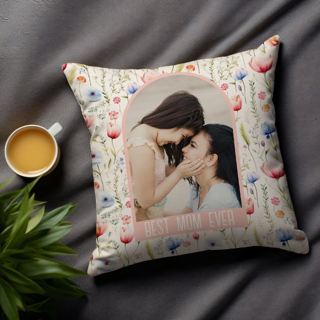 Coussin Meilleure maman jamais Fleur sauvage Arche photo (Créateur téléchargé)