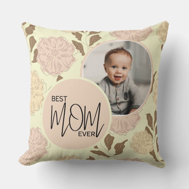 Coussin Meilleure maman Jamais Floral Motif Photo (Recto)
