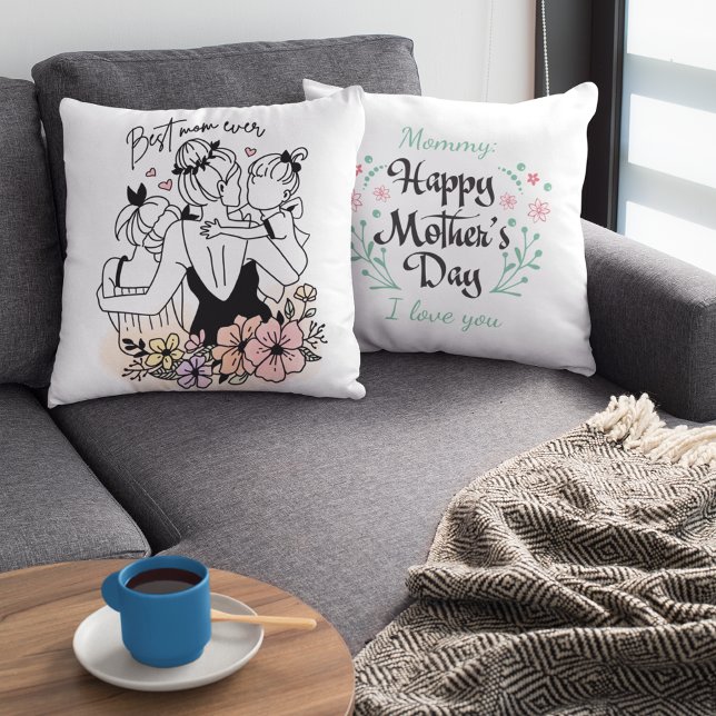 Coussin Meilleure maman jamais maman, coutume enfants et f (Best Mom ever mum, custom children and flowers Throw Pillow)