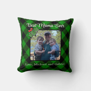 Coussin Meilleure maman jamais Noël classique vert Plaid H
