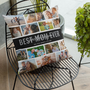 Coussin Meilleure maman Jamais Photo Collage noir
