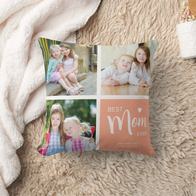 Coussin Meilleure Maman Jamais Photo Collage Peach (Couverture)