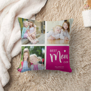 Coussin Meilleure maman Jamais Photo Collage rose