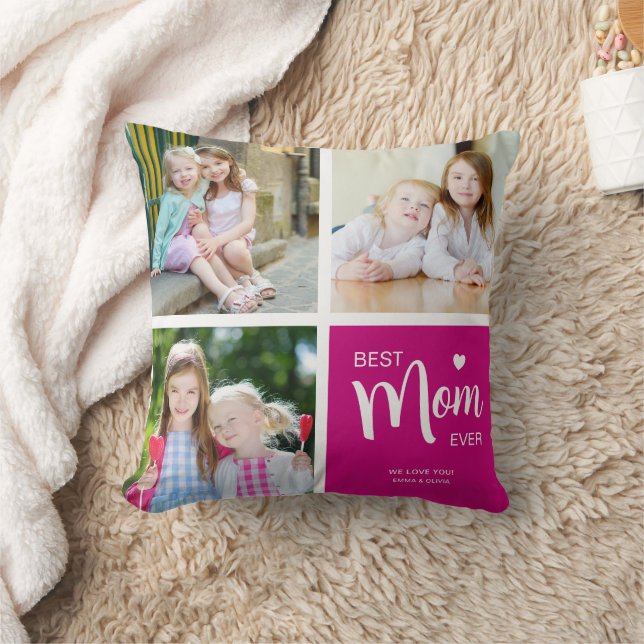 Coussin Meilleure maman Jamais Photo Collage rose (Couverture)