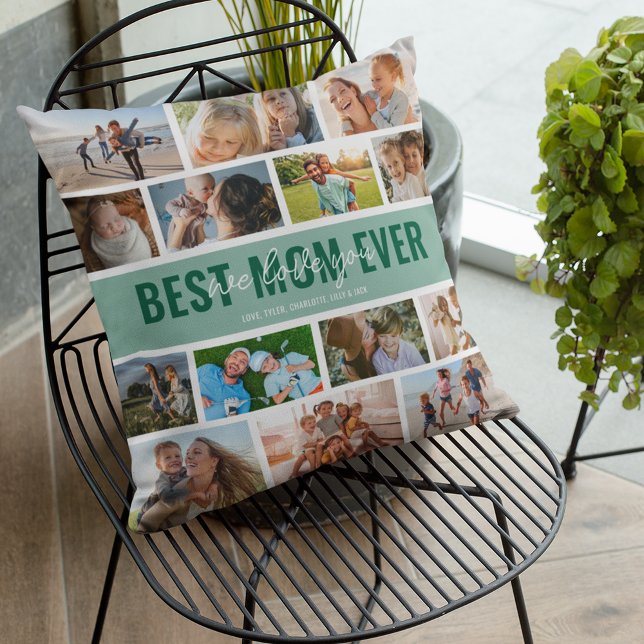 Coussin Meilleure maman Jamais Photo Collage Vert (Créateur téléchargé)