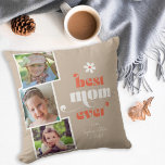 Coussin Meilleure maman jamais Typographie moderne 3 Photo<br><div class="desc">Cet oreiller à jetons de conservation est un cadeau parfait pour maman. Le design comprend 3 photos carrés et est accentué par le texte rétro : Best Mom Ever, et est accentué par une simple marguerite sur un arrière - plan clair bronzé. Personnalisez ce cadeau pour maman avec des photos...</div>