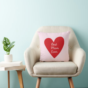 Coussin Meilleure maman Jour Script Rose & Coeur Rouge Fêt