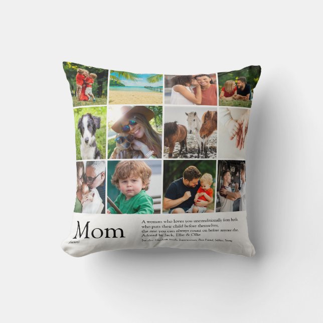 Coussin Meilleure Maman, Maman, Maman Définition 12 Collag (Recto)