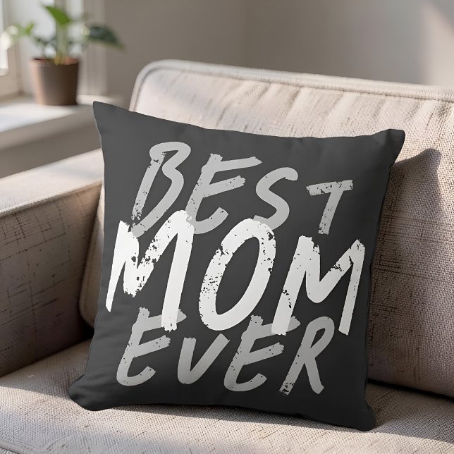 Coussin Meilleure Maman Moderne Grunge Blanc et Gris (Créateur téléchargé)