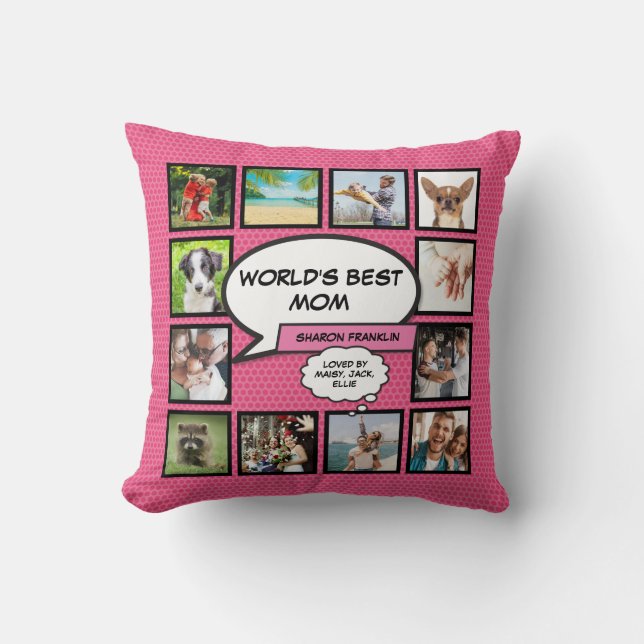 Coussin Meilleure maman photo Collage amusant rose (Recto)