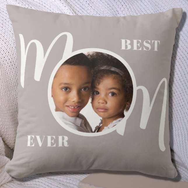 Coussin Meilleure Maman Photo Gris (Créateur téléchargé)