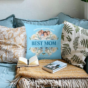 Coussin Meilleure maman Photo personnalisée Floral Fête de