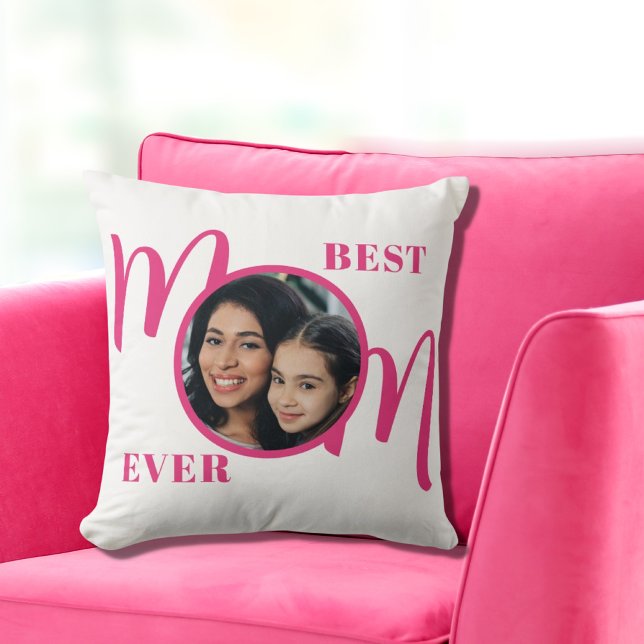Coussin Meilleure Maman Photo Rose (Créateur téléchargé)