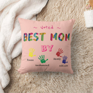 Coussin Meilleure Maman Votée Imprimer à la main sur Pink 