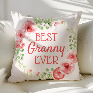 Coussin Meilleure Mamie Ever Couronne Florale Aquarelle