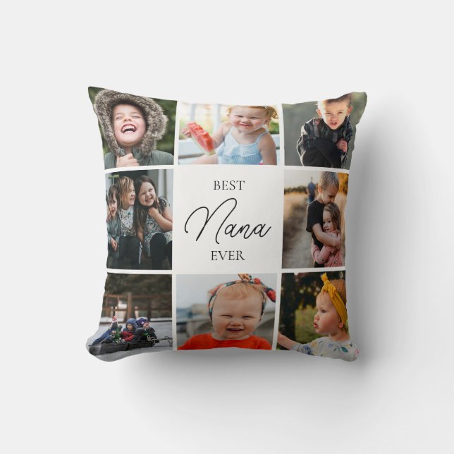 Coussin Meilleure Mémé Ever 8 Message de Collage de Photos (Recto)