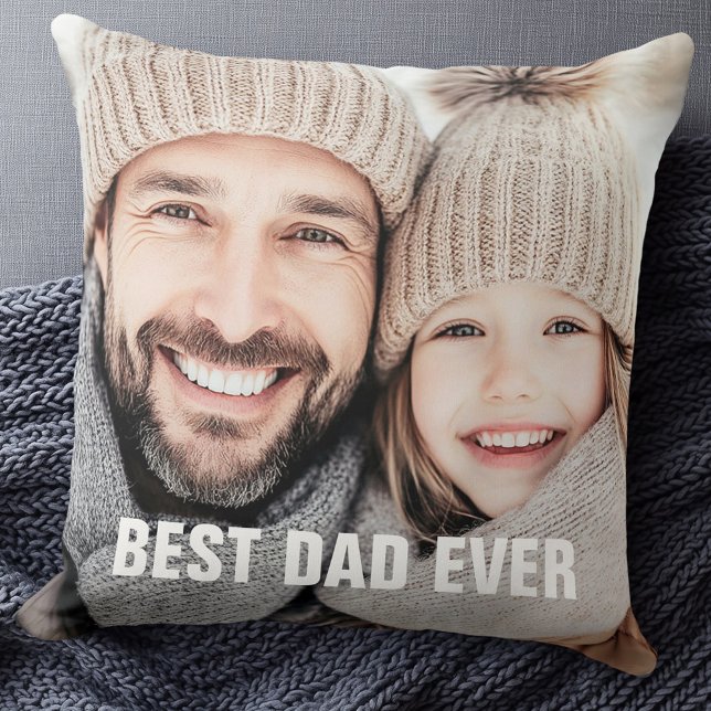 Coussin Meilleure photo de fête des pères papa (Best dad ever father's day photo throw pillow)