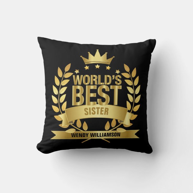 Coussin Meilleure Sœur au Monde Or Noir (Recto)
