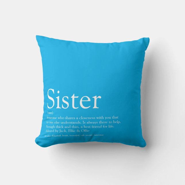 Coussin Meilleure Sœur du Monde Définition Fun Sky Blue (Recto)