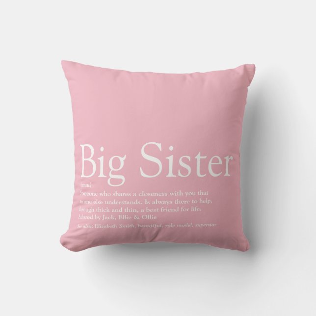 Coussin Meilleure Sœur du Monde Définition Rose Féminin (Recto)
