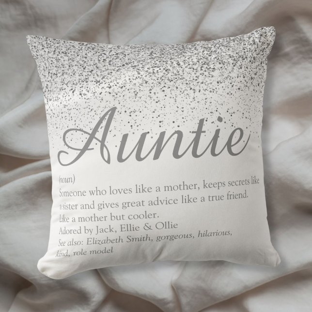 Coussin Meilleure Tante à Paillettes Argentées Définition (Silver Glitter Best Ever Auntie Aunt Definition Throw Pillow)