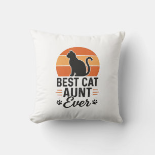 Coussin Meilleure Tante de Chat Vintage Sunset T-Shirt Des