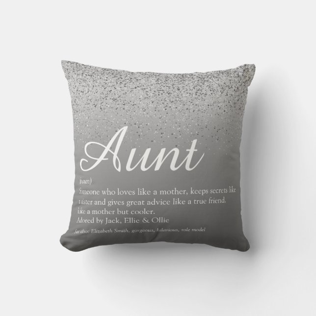 Coussin Meilleure Tante Définition Paillettes Argentées (Recto)