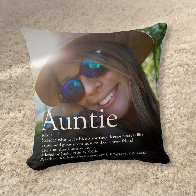 Coussin Meilleure Tante du Monde Définition Photo (World's Best Ever Aunt Auntie Definition Photo Throw Pillow)
