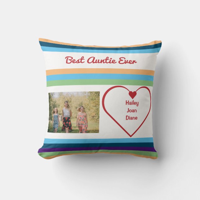 Coussin Meilleure Tante Ever BAE Coeurs de photos Noms Ban (Recto)