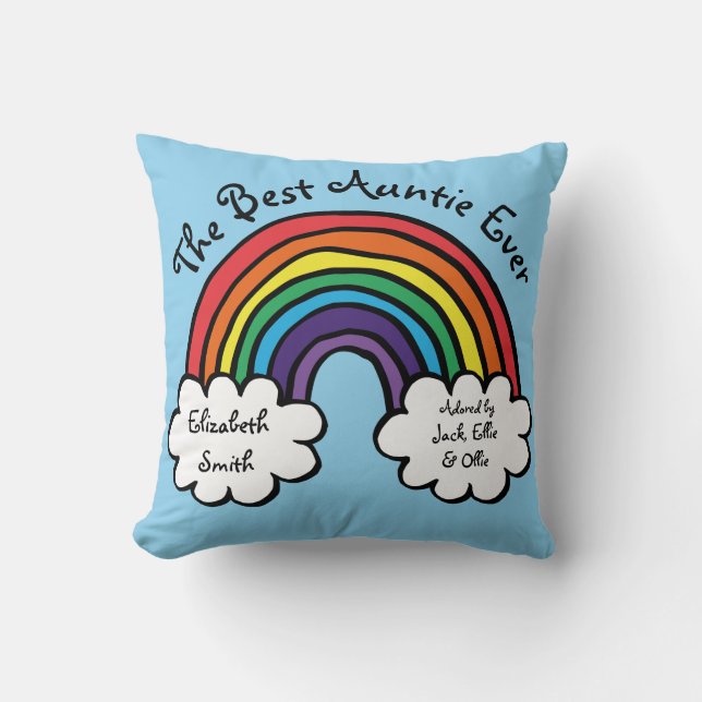 Coussin Meilleure Tante Jamais colorée Rainbow Blue (Recto)