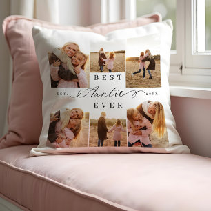Coussin Meilleure Tante Jamais Élégant Script Photo Collag