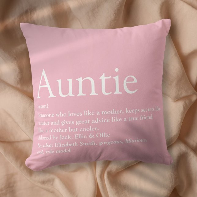Coussin Meilleure Tante, Tante Définition Rose (World's Best Ever Aunt, Auntie Definition Pink Throw Pillow)