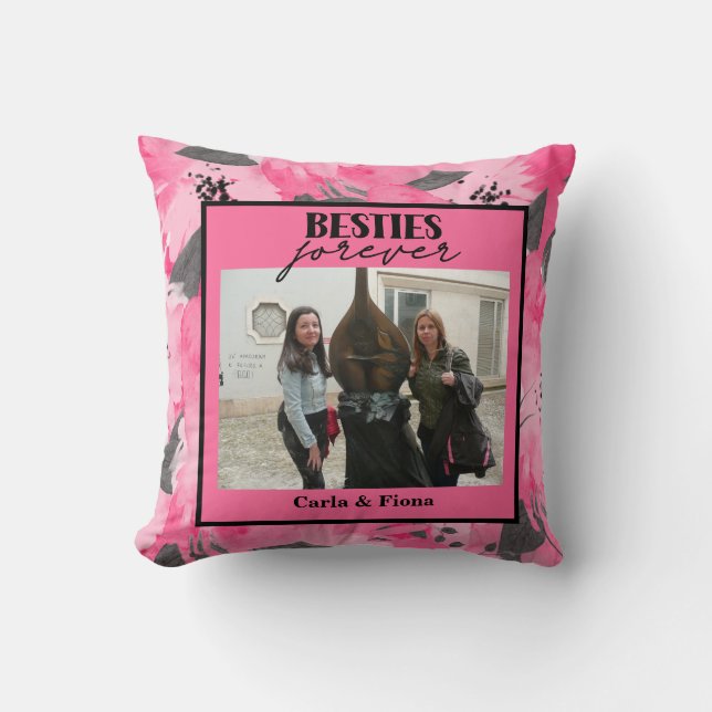 Coussin Meilleures amies Cadeau photo Rose (Recto)