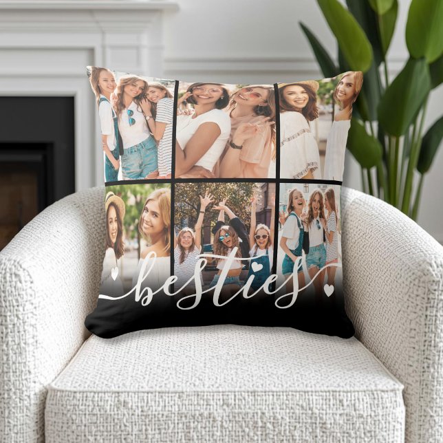 Coussin Meilleures Amies Collage de Photos (Best Friends Besties Photo Collage Throw Pillow)